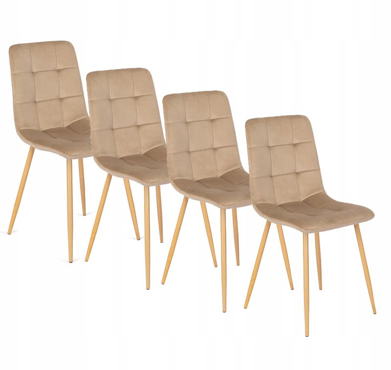 Zestaw 4x Krzesło Tapicerowane Fredy Mebel Elite Beżowe Welurowe Do Kuchni Jadalni 1 kpl