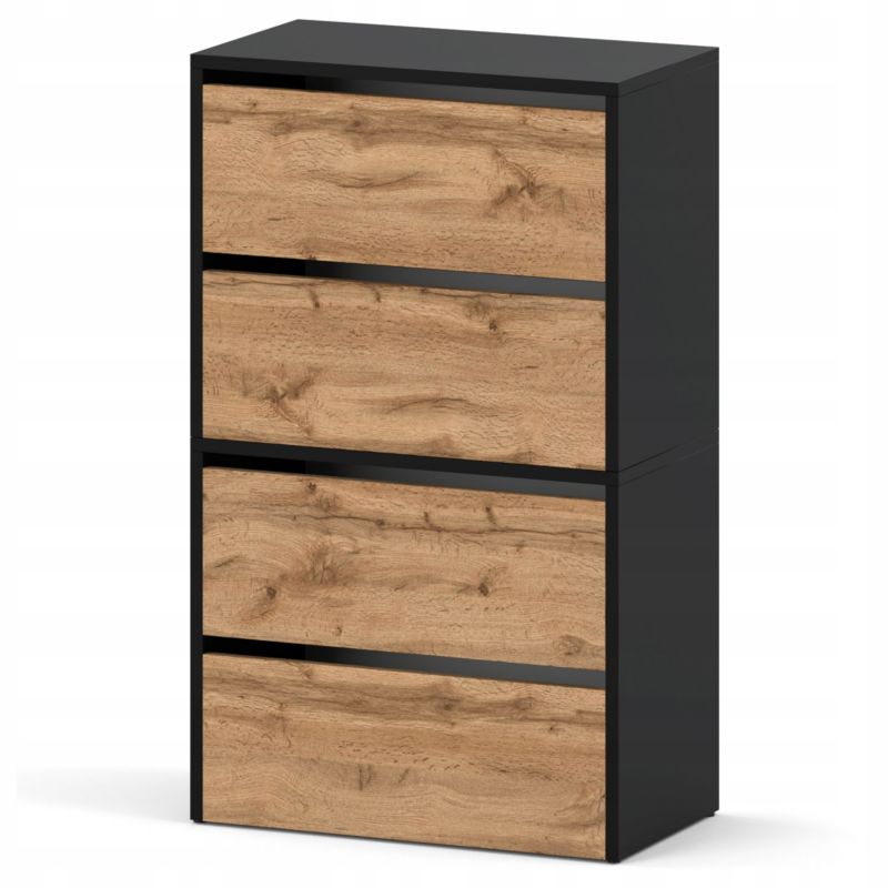 Szafka Na Buty Stiv-Meble 4 Drzwi 2 Moduły 60Cm Czarny Mat Dąb Wotan 60X36X100 Cm 1Szt.