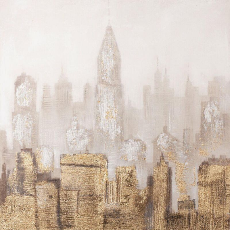 Obraz 404 Eurofirany 80x80 cm miejski krajobraz beżowo, złoty ręcznie malowany na płótnie 1 szt.