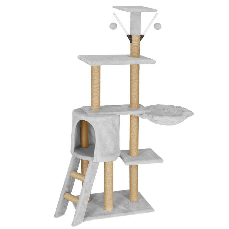 Drapak dla kota Springos domek legowisko z zabawką 7-poziomowy sizal szary 1 szt.