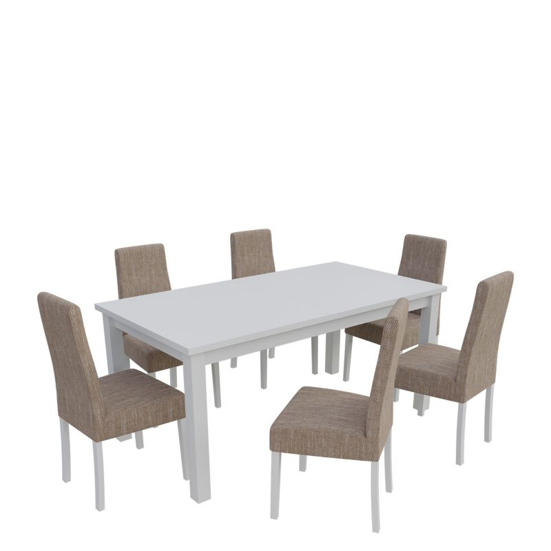 Zestaw RO20 MIRJAN 24 Stół rozkładany S18-L 80x160/200 + 6 krzeseł K63A biały + jasny brąz 1 kpl.