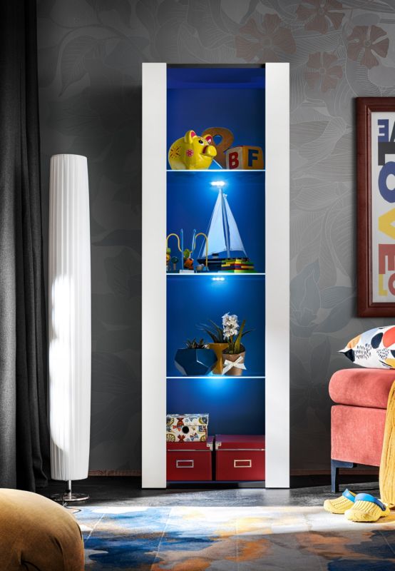 Regał do Salonu Przechowywania, Witryna Szklana Czarny Biały z RGB 1 szt.