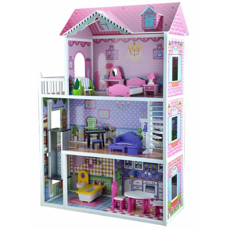 Drewniany domek dla lalek 4iQ Group Julia z windą i balkonem 1szt.