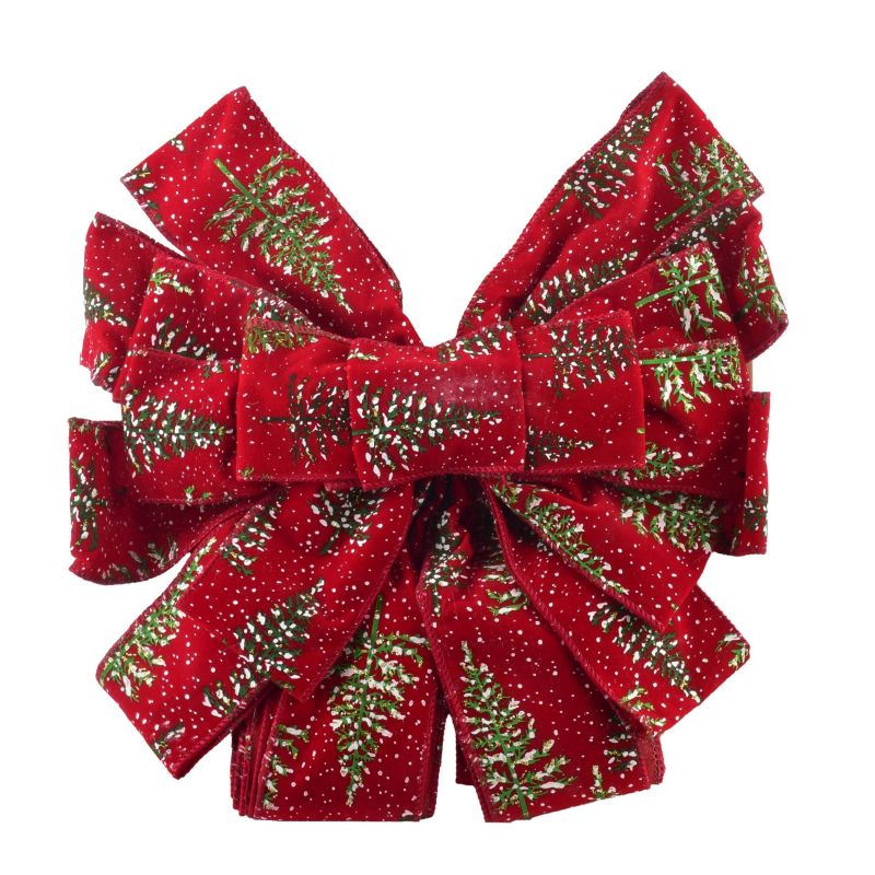 Kokarda SANTA LILA z welwetu 32x130 cm czerwona z motywem choinek 1 szt.