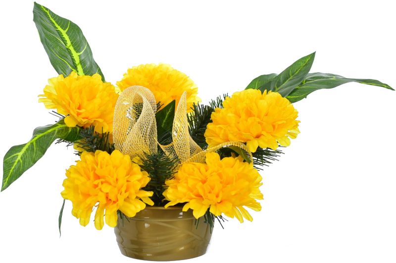 Kompozycja 5 chryzantem Jumi w donicy żółte