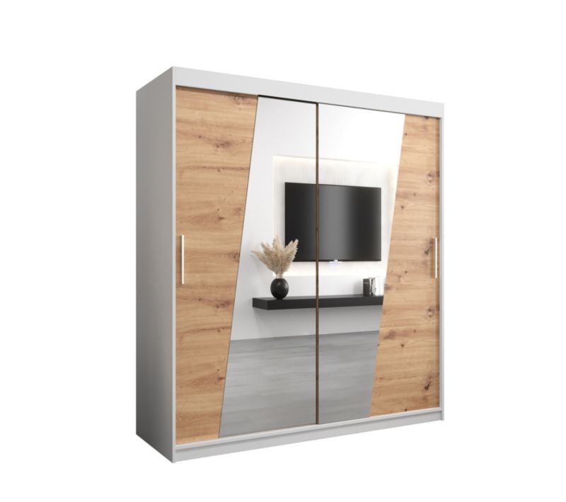 Szafa przesuwna Garderoba Abiks RHOMB 180 biały mat + dąb artisan 1 szt.