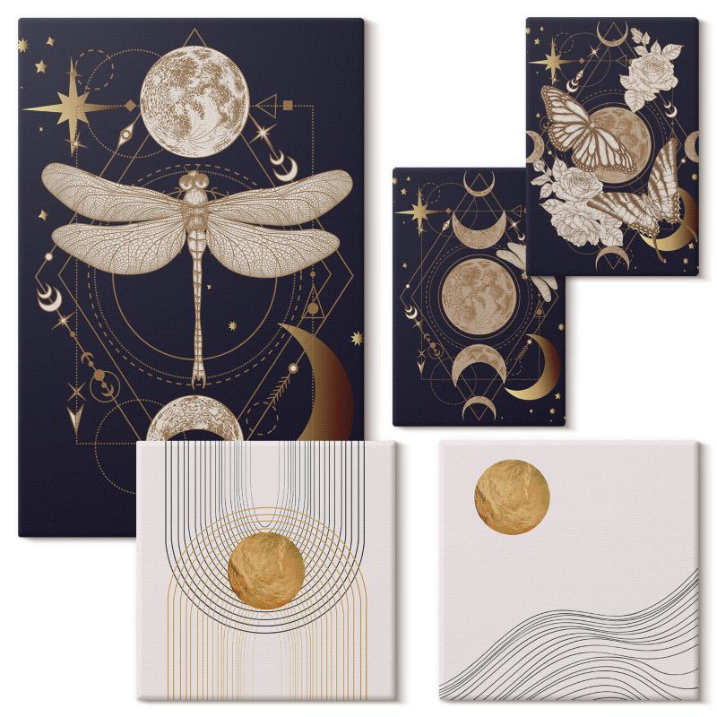 Pentaptyk Na Ścianę Do Biura Wallfluent Motywy przyrody księżyc kwiaty 5 szt.