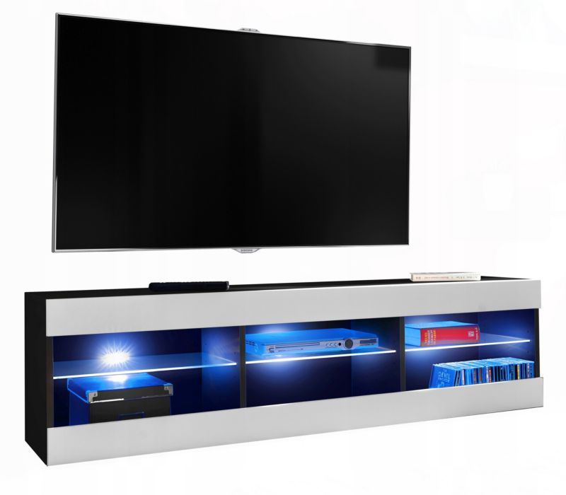Szafka RTV LED Salon Nowoczesna Czarny/Biały Bez LED 140x35 Pokój 1 szt.