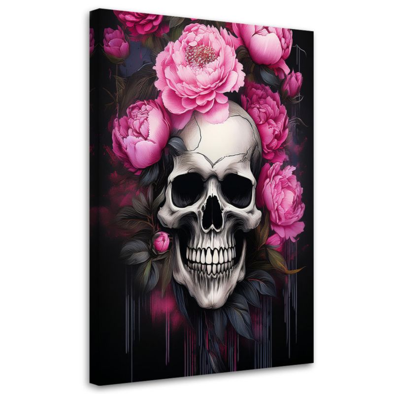 Obraz na płótnie Feeby Czaszka Różowe Kwiaty Piwonii 70x100cm 1szt