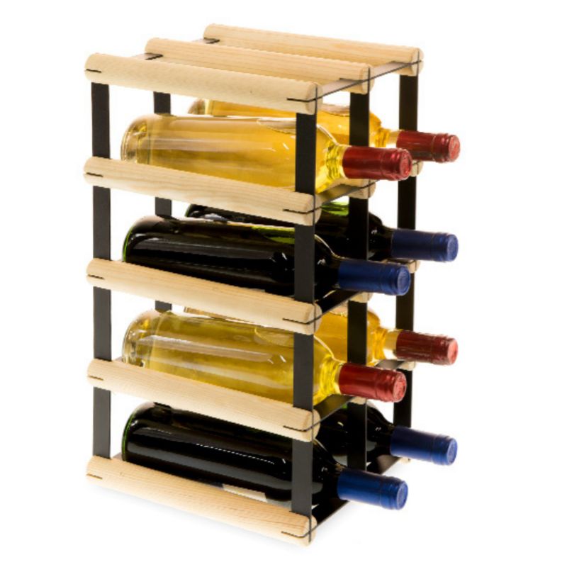 Stojak na wino MODO24 na butelki PET eko wąski minimalistyczny na 8 butelek czarny metal drewno naturalne 1 szt.