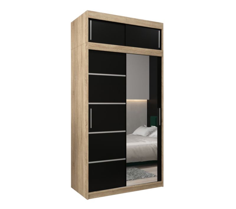 Szafa przesuwna Abiks Verona 2 120 sonoma + czarny z nadstawką 1 szt.