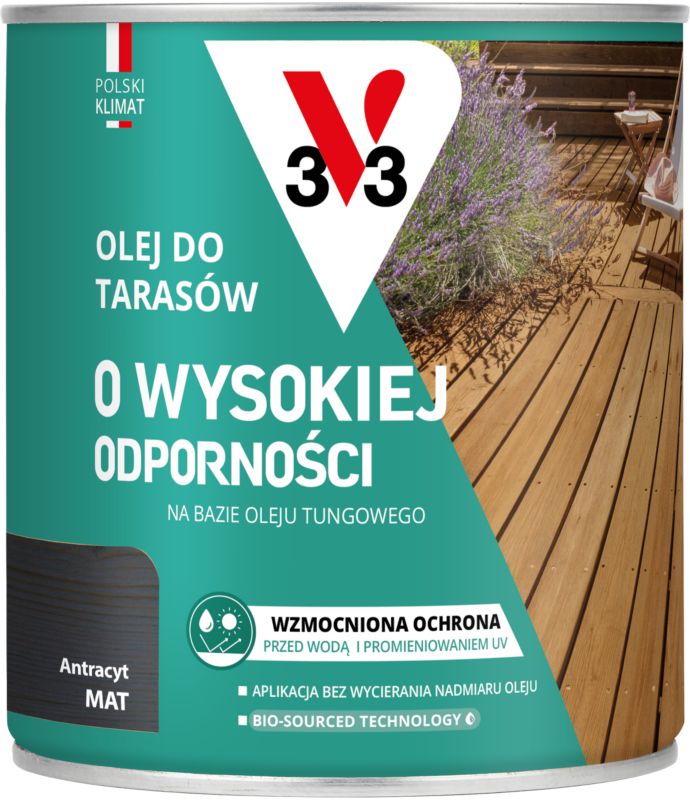 Olej do tarasów o wysokiej odporności V33 antracyt 0,75 l