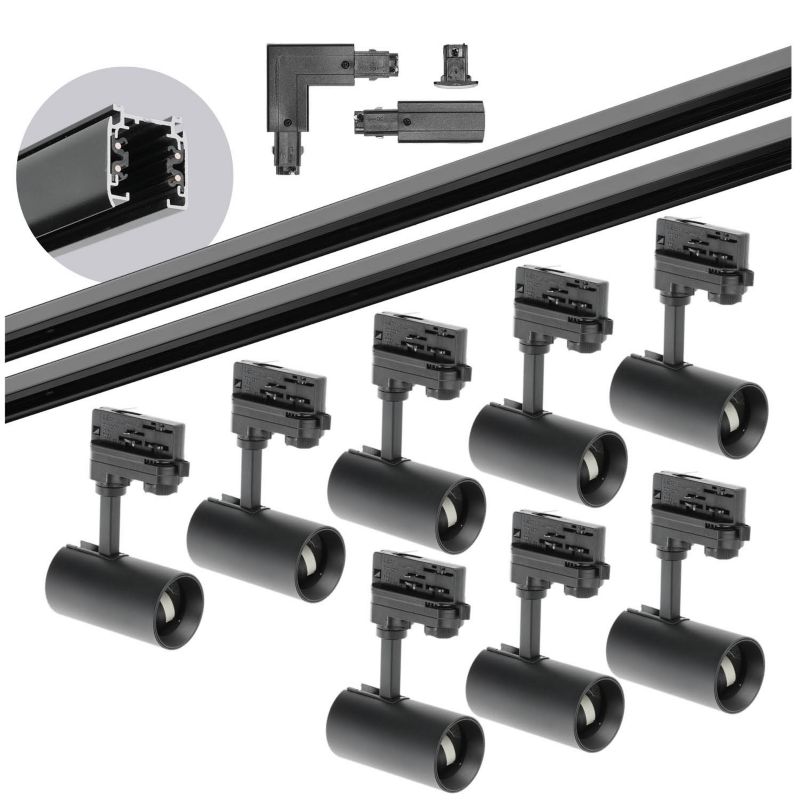 Oświetlenie szynowe 3 fazowe Kobi 1m + 3x oprawa GU10 czarne 1kpl.