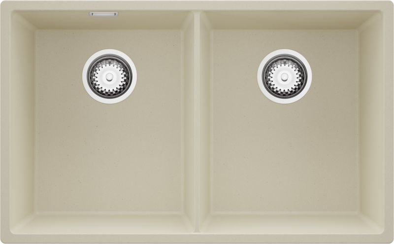 Zlewozmywak podblatowy Londyn Twin PRIMAGRAN 76x47cm do szafki od 80cm, Beżowy + Syfon, S006, 1 szt.