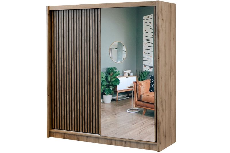 Szafa przesuwna Bettso Nevada 203 cm z lustrem do sypialni dąb wotan czarny 1szt.
