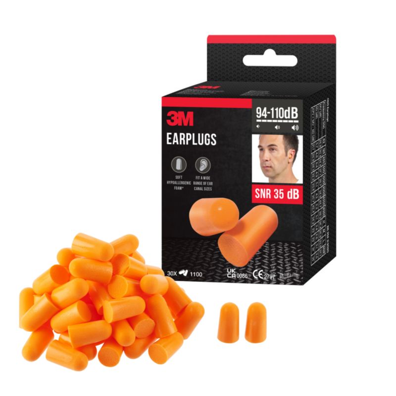 Zatyczki do uszu 3M 1100 miękka pianka wartość SNR 35 dB pomarańczowe 30 par