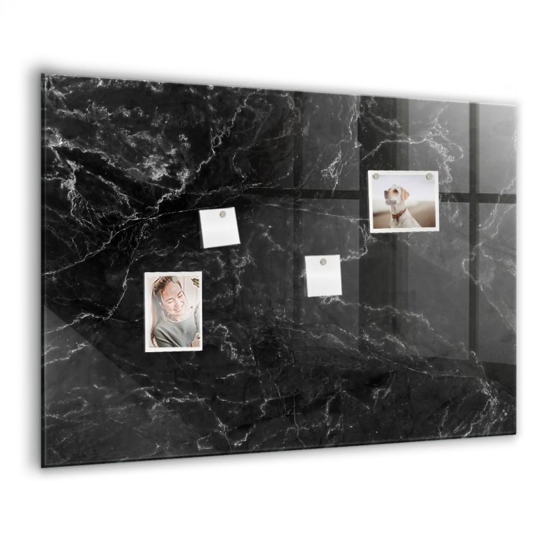 Szklana tablica magnetyczna Wallfluent 100x70 cm Czarny marmur Biały marker 1 szt.