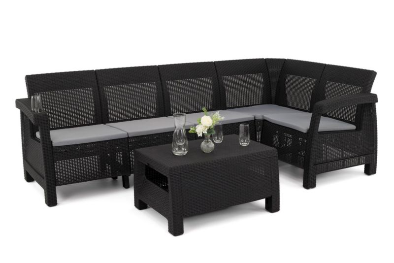 Zestaw mebli ogrodowych MebleMWM Malta tworzywo sztuczne czarny poduszki szare 1 kpl.