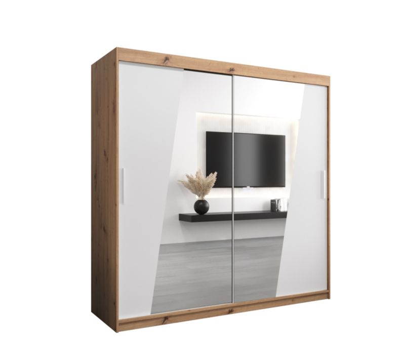 Szafa przesuwna Garderoba Abiks RHOMB 200 dąb artisan + biały mat 1 szt.