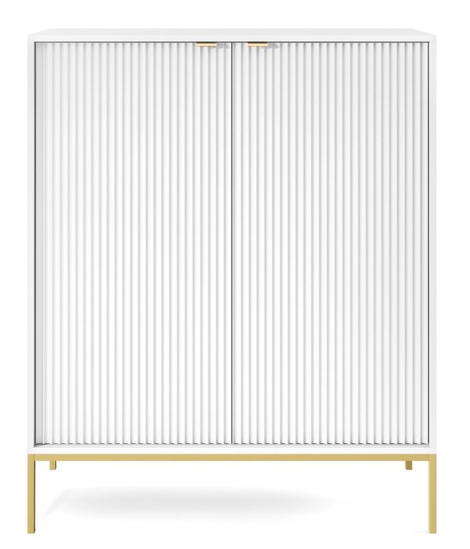 Komoda Almagro INTESI wysoka ryflowana biała nowoczesna na złotych nogach 125 cm 1 szt.