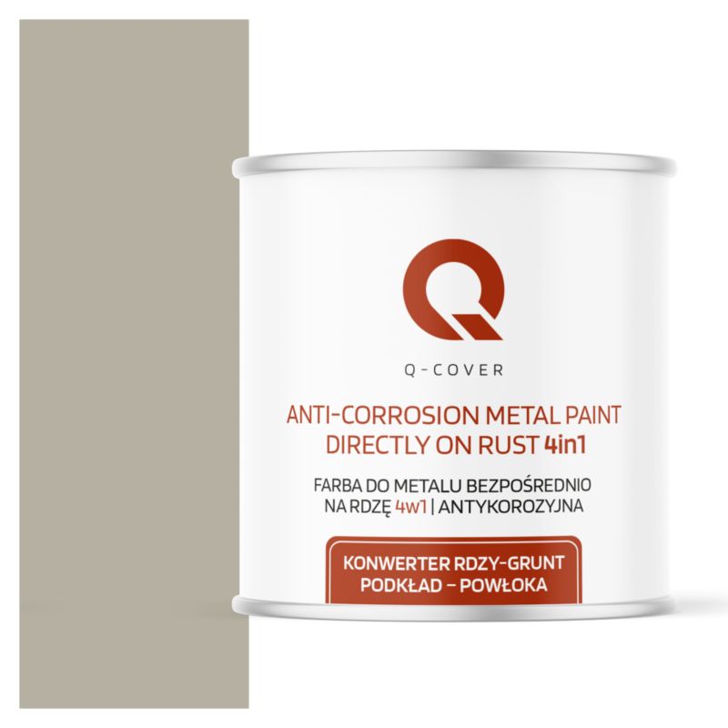 Farba do Metalu Prosto na Rdzę 4w1 Q-Cover Szary beżowy RAL7032 Mat 2.5L