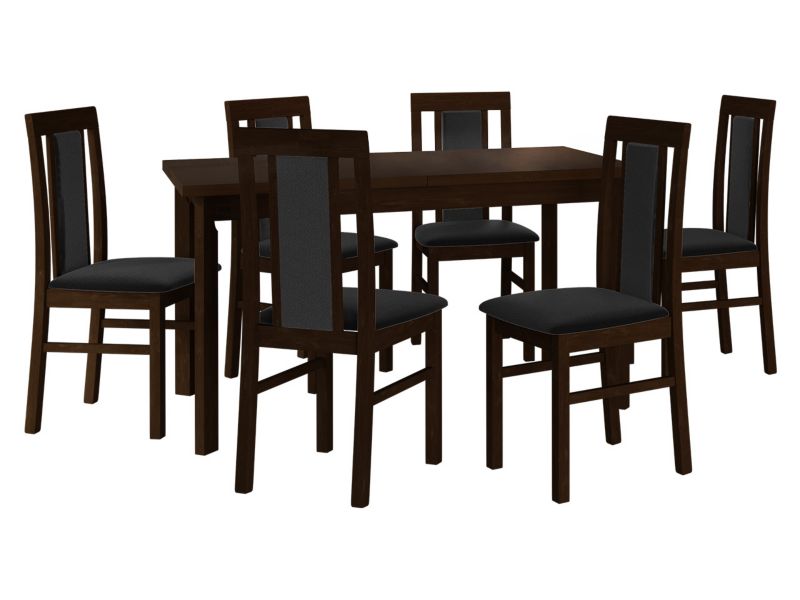 Zestaw DR20 MIRJAN 24 Stół rozkładany Modena I P 80x140/180 + 6 krzeseł Nilo 2 orzech + czarna tapicerka 1 kpl.