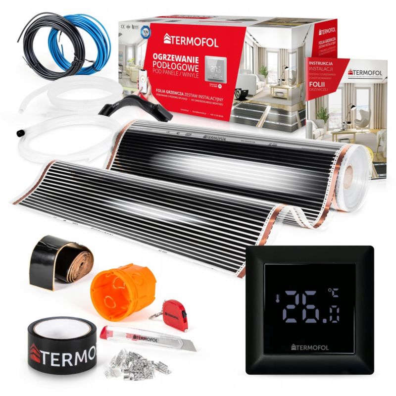 Zestaw folia grzewcza TERMOFOL podczerwień moc 140w 100cm pow. 2,5m² + tf-h6 black 1kpl