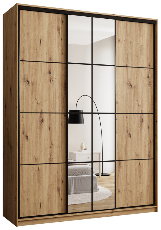 Wysoka trzydrzwiowa szafa przesuwna 180 cm z półkami EDGE MAX