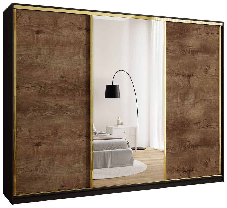 Pojemna szafa przesuwna 280 cm do sypialni GOLD NEW dąb lefkas