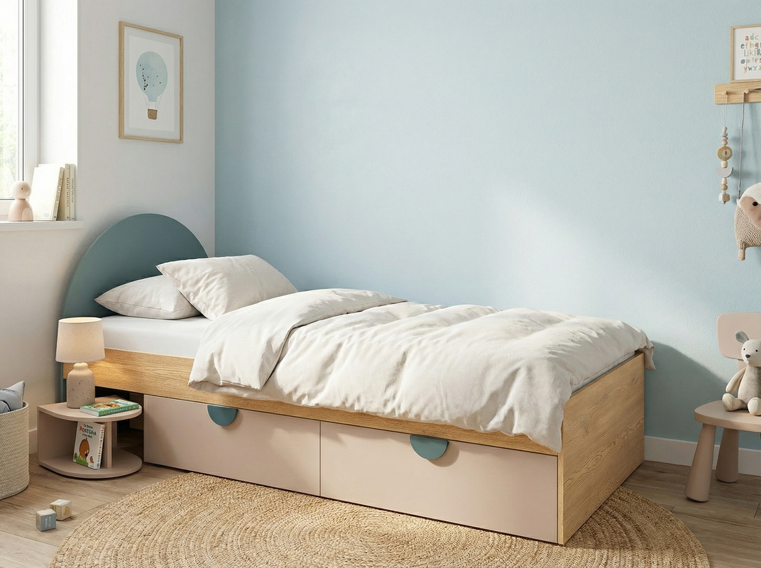 Łóżko dziecięce 90x200 z pojemnikiem na pościel i zagłówkiem LOLLIE
