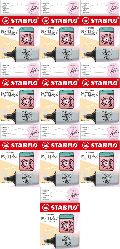 10x Zakreślacz Stabilo Boss Mini Pastellove, ścięta, w etui, 3 sztuki, mix kolorów