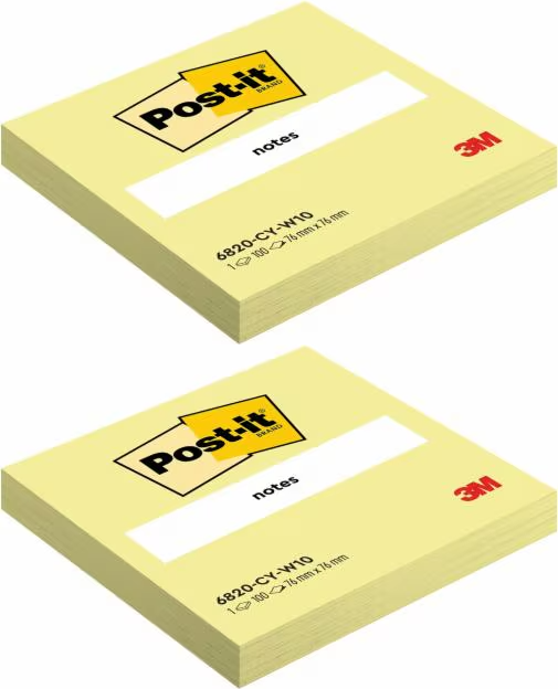 2x Karteczki samoprzylepne Post-it, 76x76mm, 100 karteczek, kanarkowy żółty