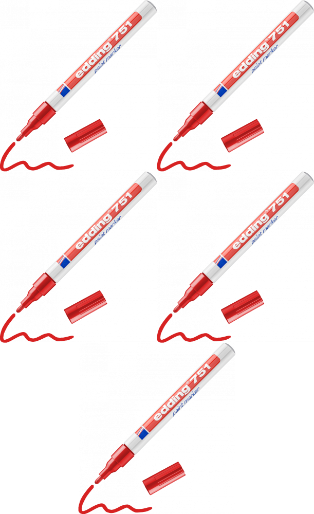 5x Marker olejowy edding 751, w aluminiowej obudowie, okrągła, 1-2mm, czerwony