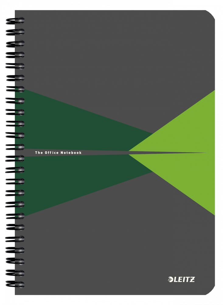 Kołonotatnik Leitz Office Card A5, w kratkę, 90 kartek, okładka kartonowa, szaro-zielony