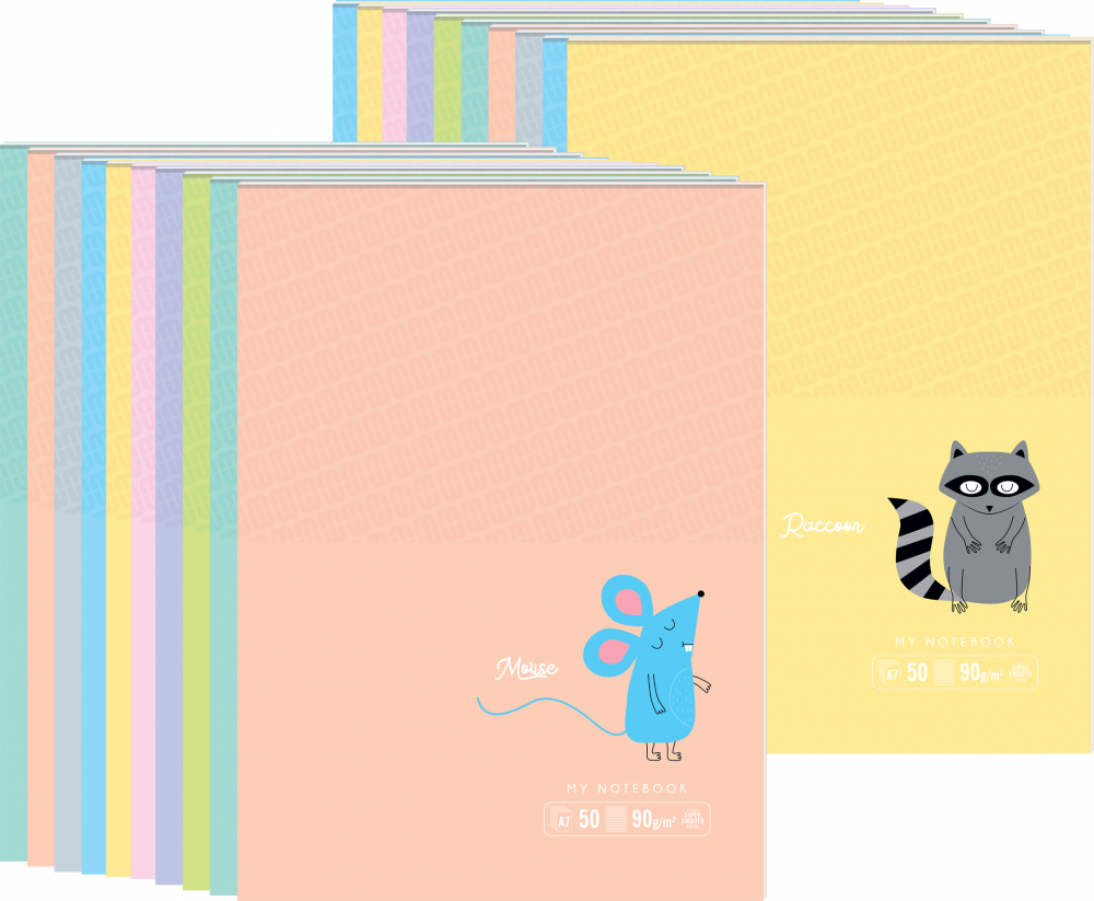 20x Notatnik w kratkę BEBE Friends, A7, 50 kartek, mix wzorów