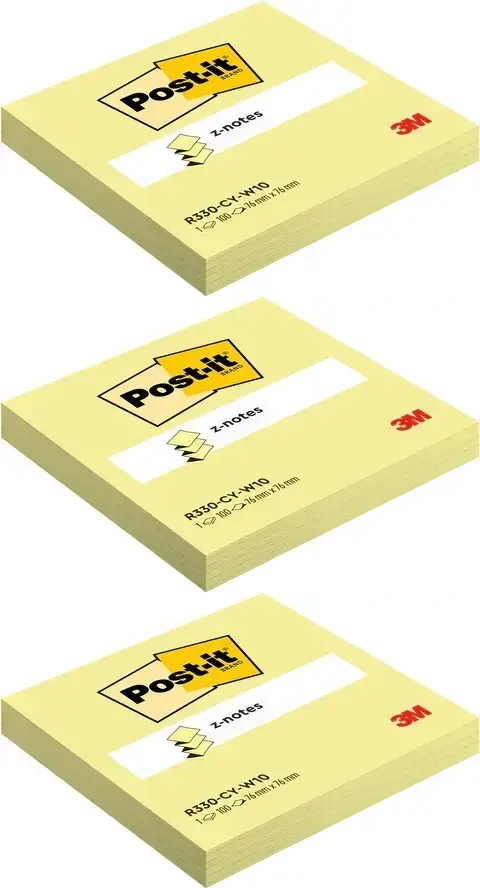3x Karteczki samoprzylepne Post-it Z-Notes, 76x76mm,100 karteczek, kanarkowy żółty