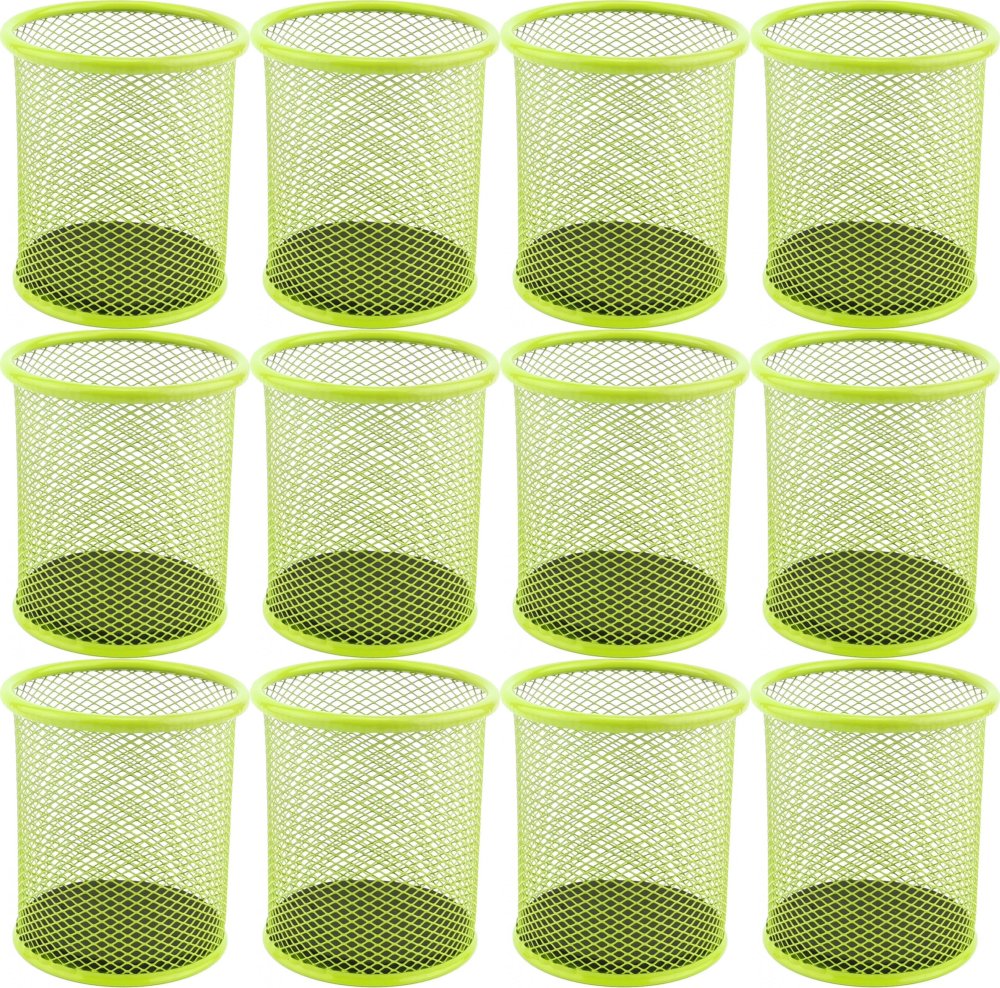 12x Kubek na długopisy Leviatan, metalowy (druciany), 98x91mm, limonkowy