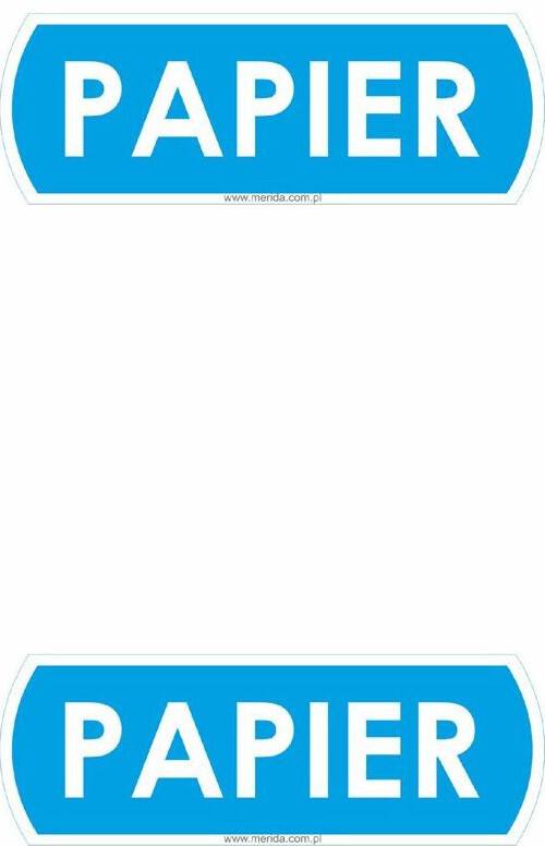 2x Etykieta (naklejka) na kosz do segregacji Merida DX673, "papier", 10x3.5cm, niebieski, 1 sztuka