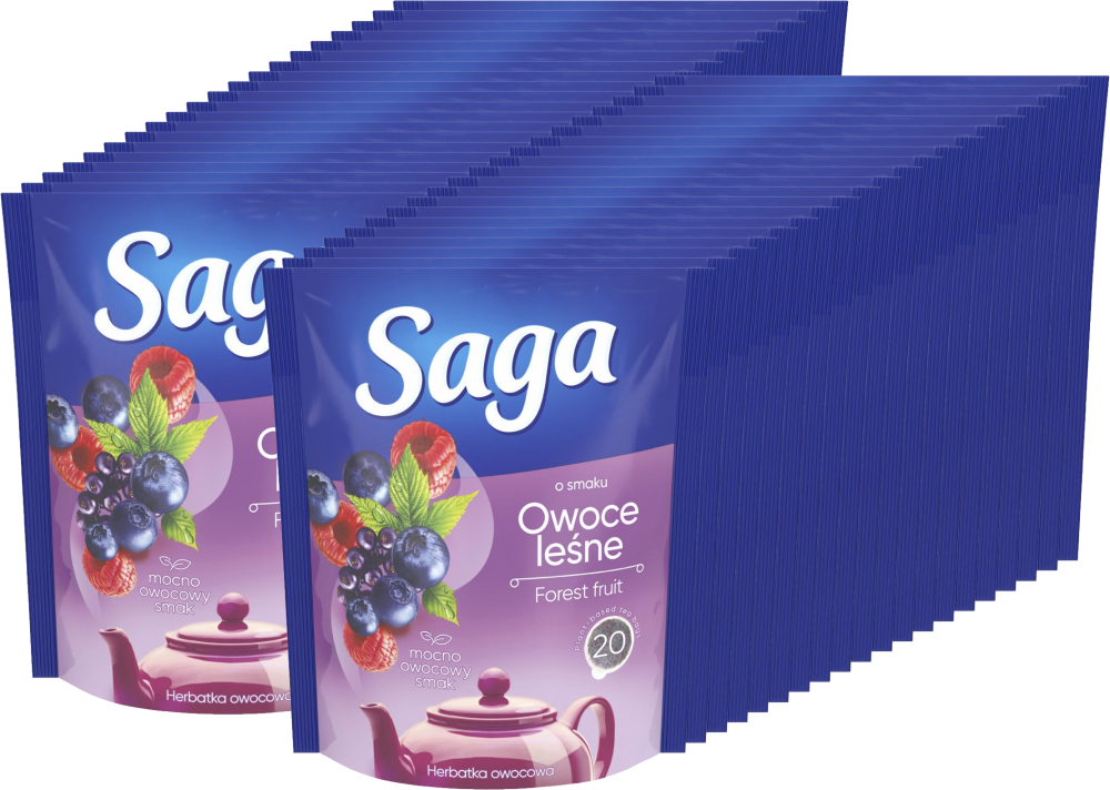 40x Herbata owocowa w torebkach Saga, owoce leśne, 20 sztuk x 1.7g