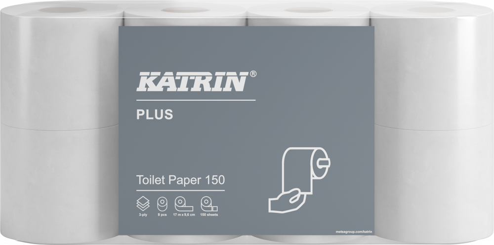Papier toaletowy Katrin Plus 16525, 3-warstwy, w rolce, 96mm x 17.25m, 8 sztuk, biały