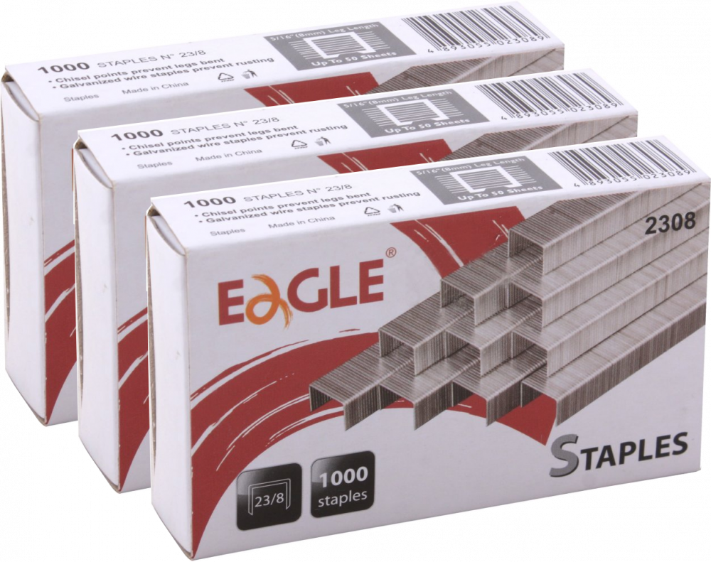 3x Zszywki specjalistyczne Eagle, 23/8, 1000 sztuk, srebrny