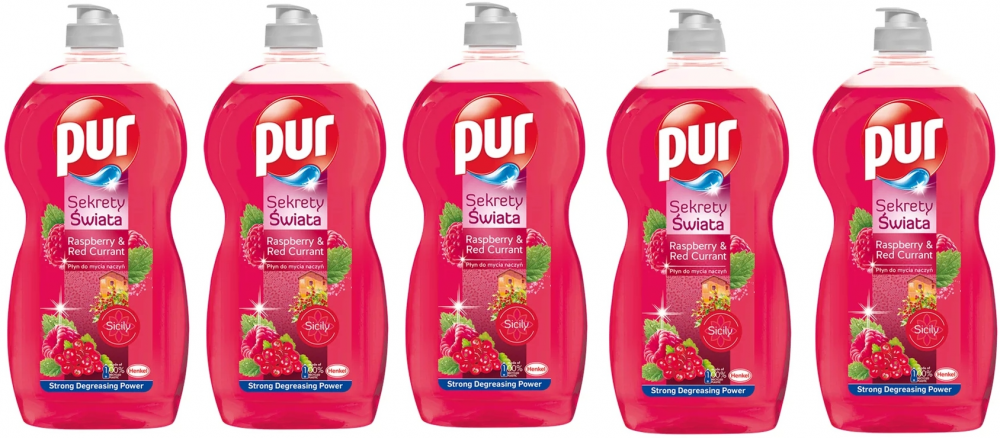 5x Płyn do naczyń Pur Sekrety Świata Raspberry & Red Currant, malina i czerwona porzeczka, 1.2l