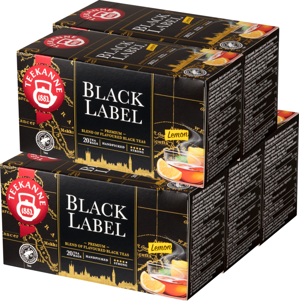 5x Herbata czarna aromatyzowana w torebkach Teekanne Black Label Lemon, 20 sztuk x 1.65g