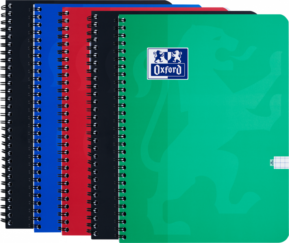 5x Kołonotatnik Oxford Esse, A4, w kratkę, 80 kartek, okładka kartonowa, mix kolorów