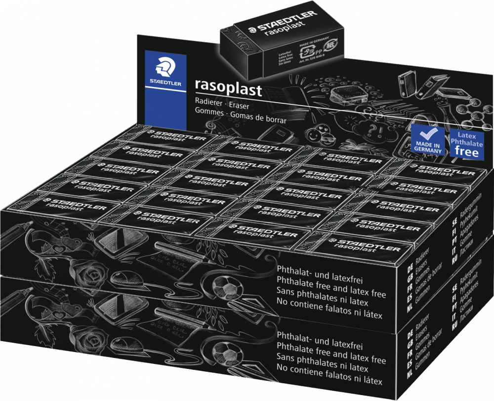 80x Gumka ołówkowa Staedtler, Rasoplast, 33x16x13mm, czarny