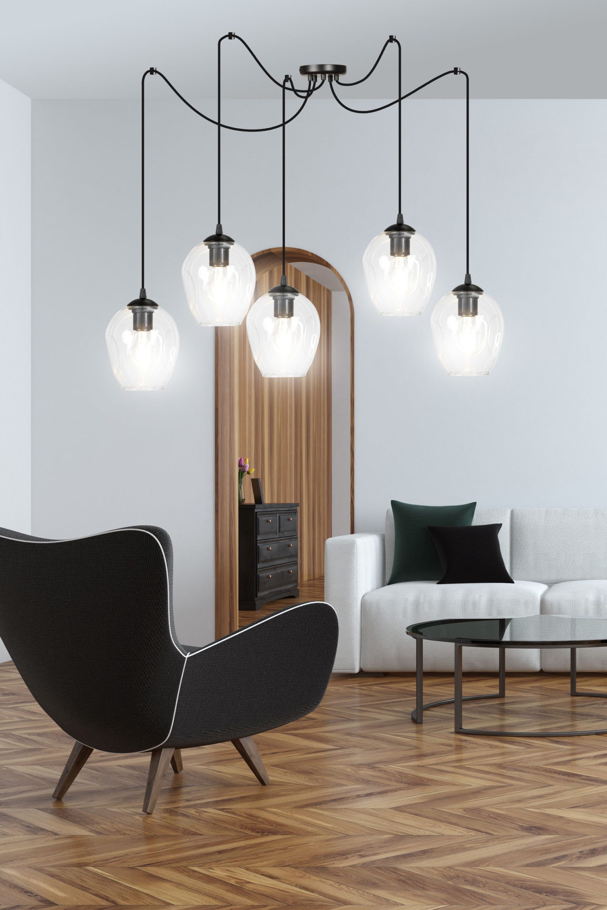 Emibig Level lampa wisząca 5x15 W czarna-przezroczysta 756/5