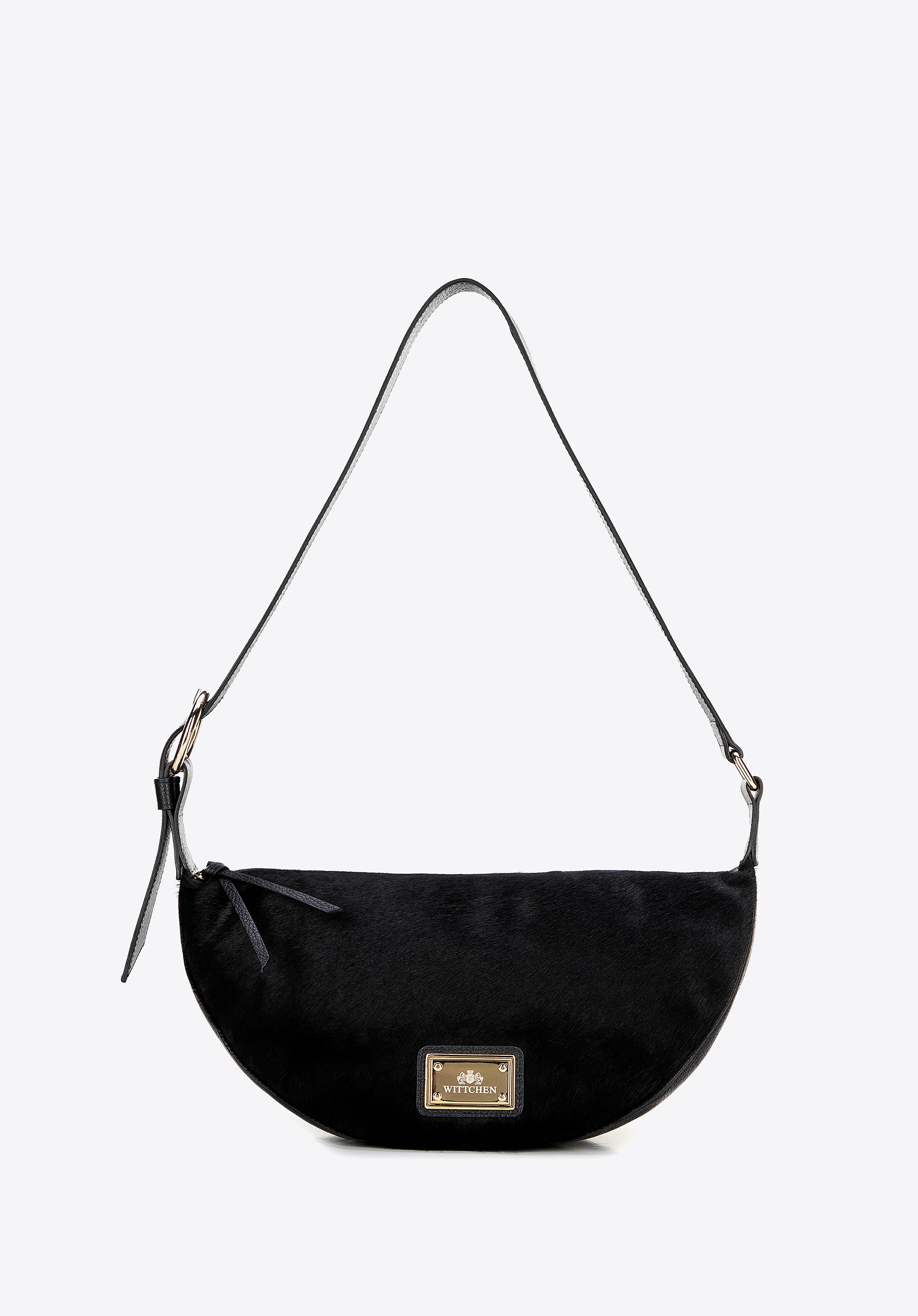 Torebka półksiężyc na ramię ze skóry naturalnej czarna