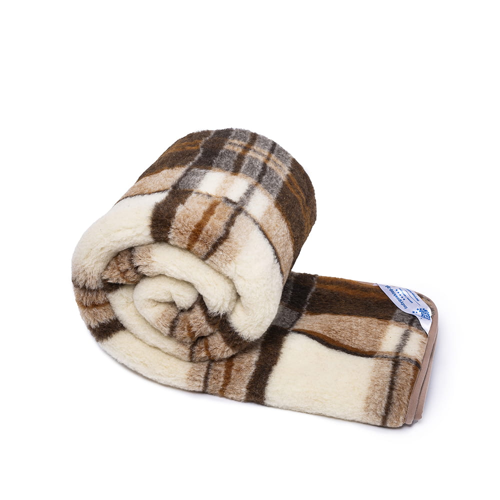 koc wełniany merynos australijski, wzór krata 100x140 (+-5cm)