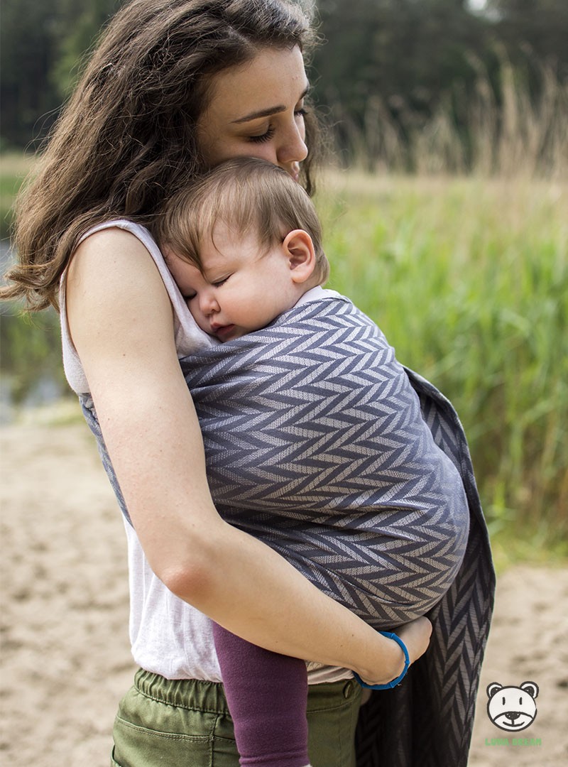 Chusta do noszenia dzieci HERRINGBONE GREY RING - 100% Bawełna, chusta kółkowa, rozmiar: 2,1 m, splot żakardowy