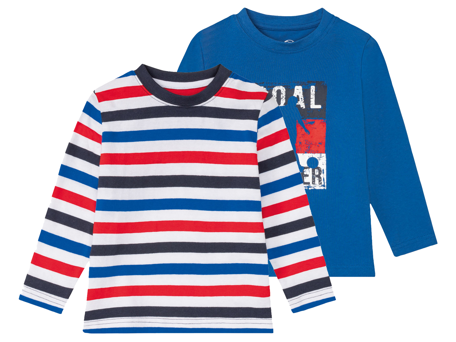 lupilu Bluzki chłopięce bawełniane z długim rękawem, 2 sztuki 110/116, Paski/czerwony/niebieski